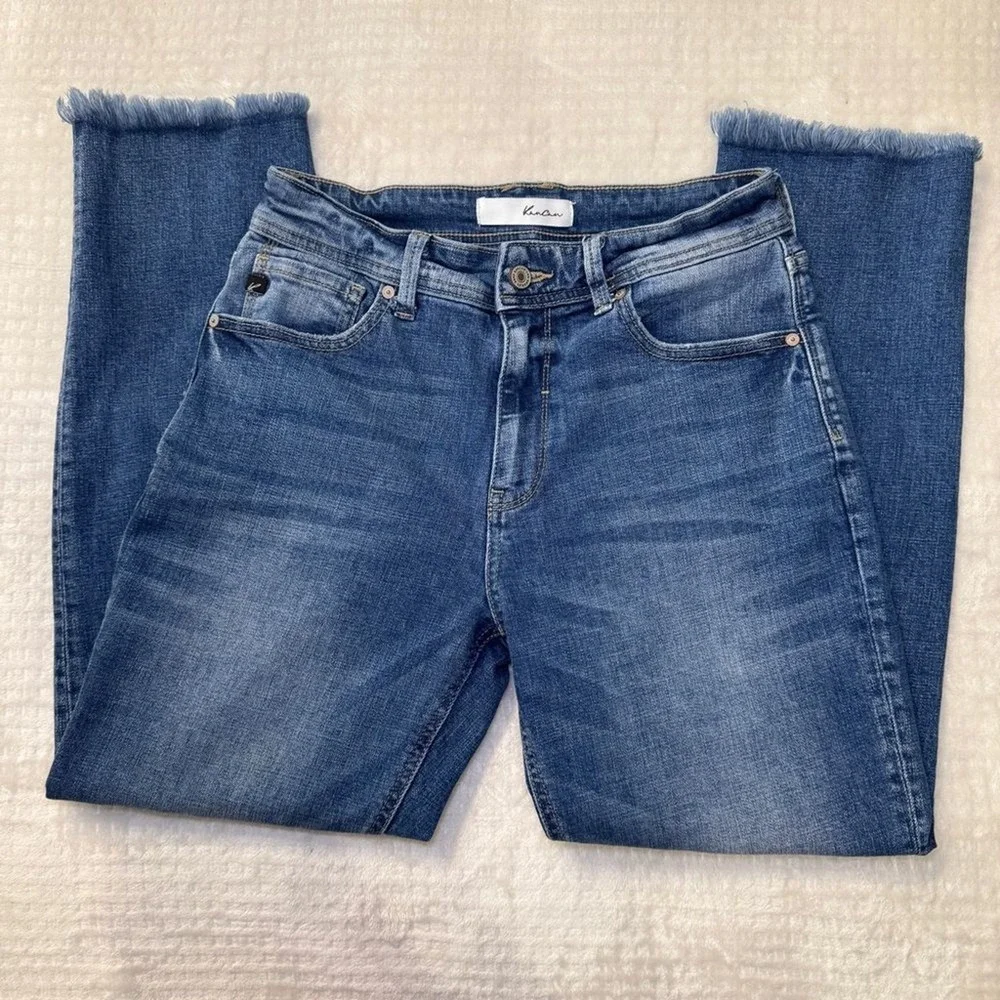 KanCan Estilo High Rise Slim Straight Raw Hem Denim Blue Jeans Size 7 / 27  7/27